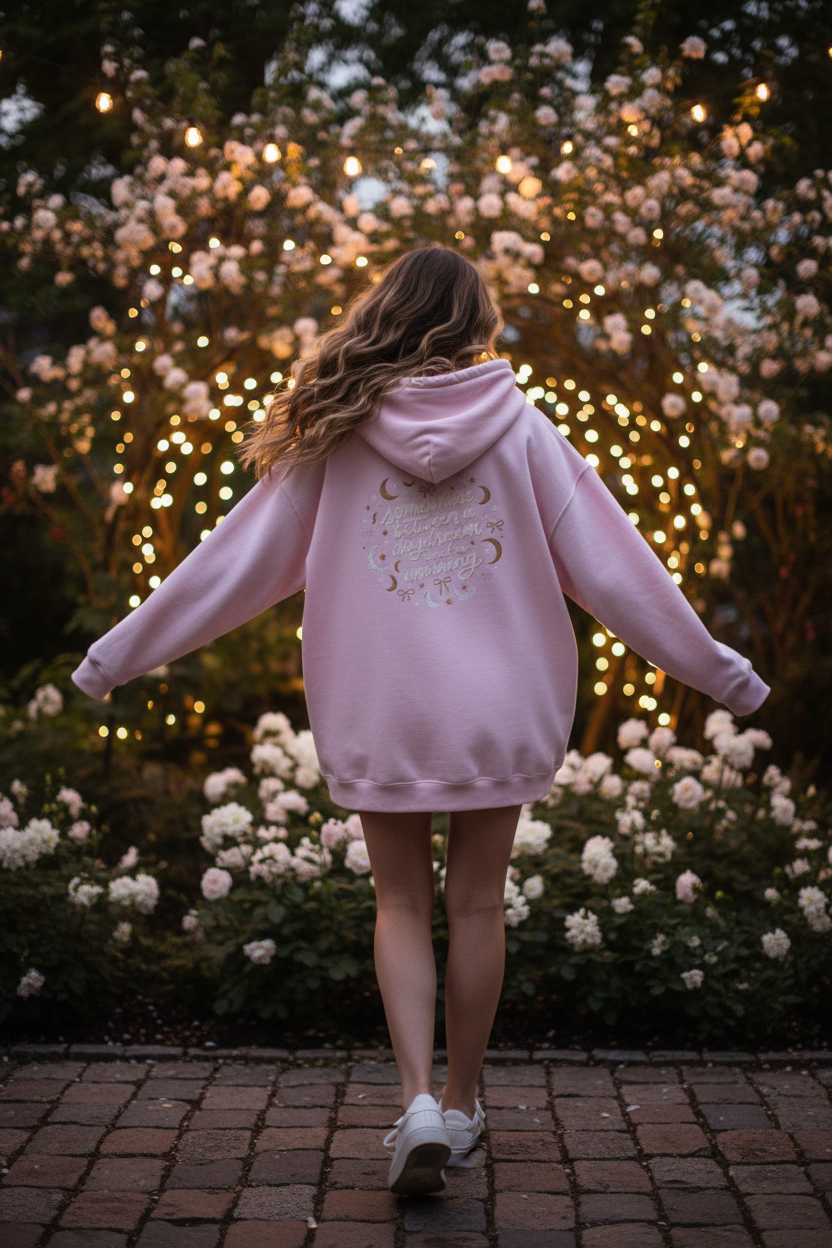 Too Romantic for This World Hoodie | Coquette Cloud Bow Celestial Moon Oversized Sweatshirt – Petal & Power