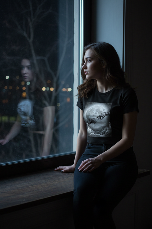 Almost Thorn Hands Moon Crop Tee | Dark Coquette Gothic Celestial Graphic T-Shirt – Petal & Power