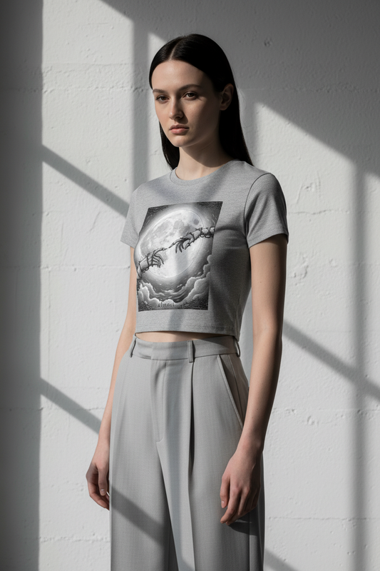 Almost Thorn Hands Moon Crop Tee | Dark Coquette Gothic Celestial Graphic T-Shirt – Petal & Power