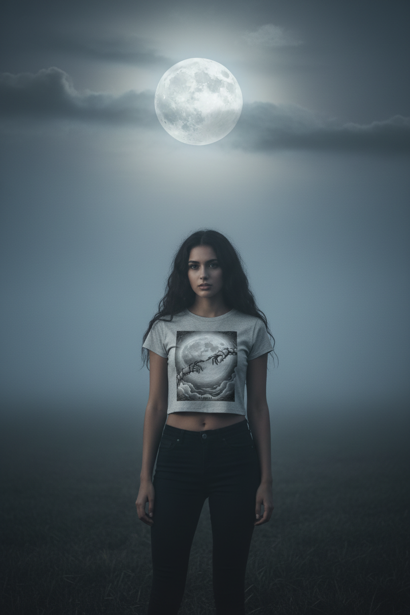 Almost Thorn Hands Moon Crop Tee | Dark Coquette Gothic Celestial Graphic T-Shirt – Petal & Power