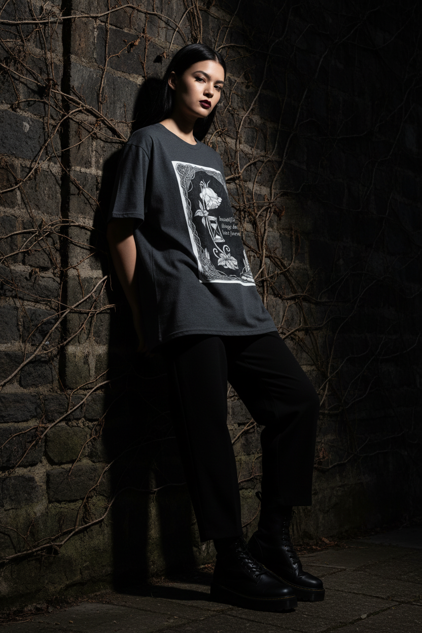 Beautiful Things Don't Last Forever Rose Hourglass Tee | Dark Coquette Gothic Graphic T-Shirt – Petal & Power