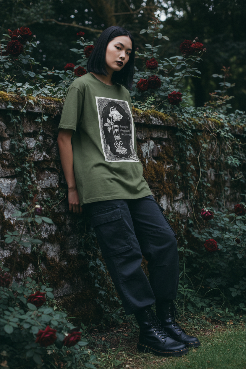 Beautiful Things Don't Last Forever Rose Hourglass Tee | Dark Coquette Gothic Graphic T-Shirt – Petal & Power