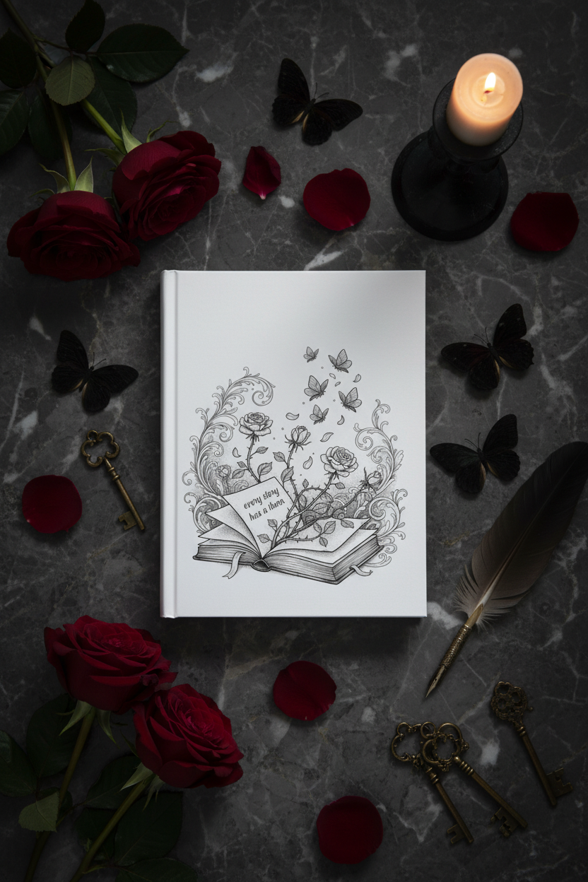 Every Story Has a Thorn Rose Butterfly Journal | Dark Coquette Gothic Bookish Hardcover Notebook – Petal & Power