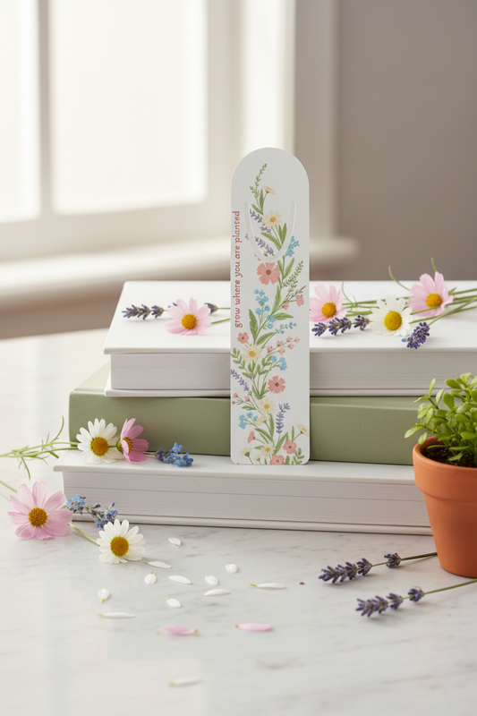 Grow Where You Are Planted Wildflower Bookmark | Cottagecore Botanical Floral Reading Accessory – Petal & Power