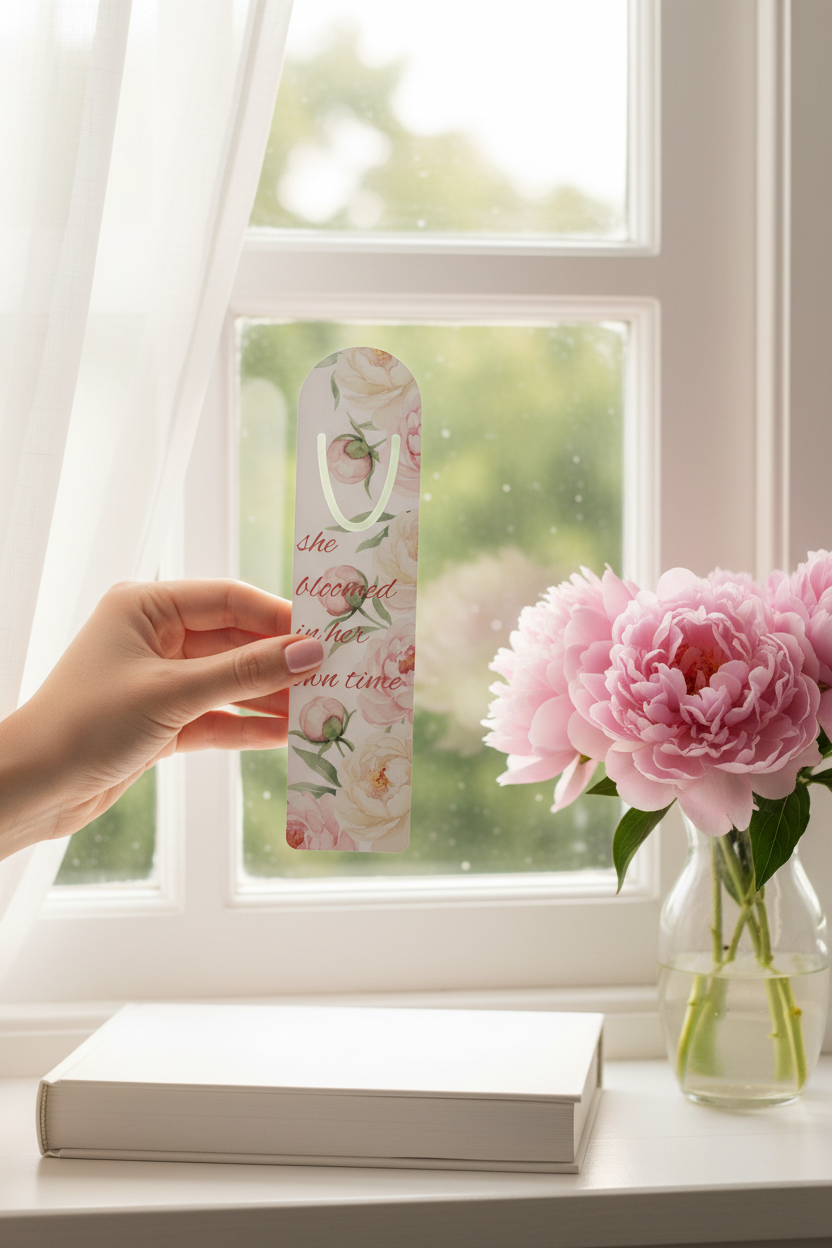 She Bloomed in Her Own Time Peony Bookmark | Coquette Feminine Floral Reading Accessory – Petal & Power