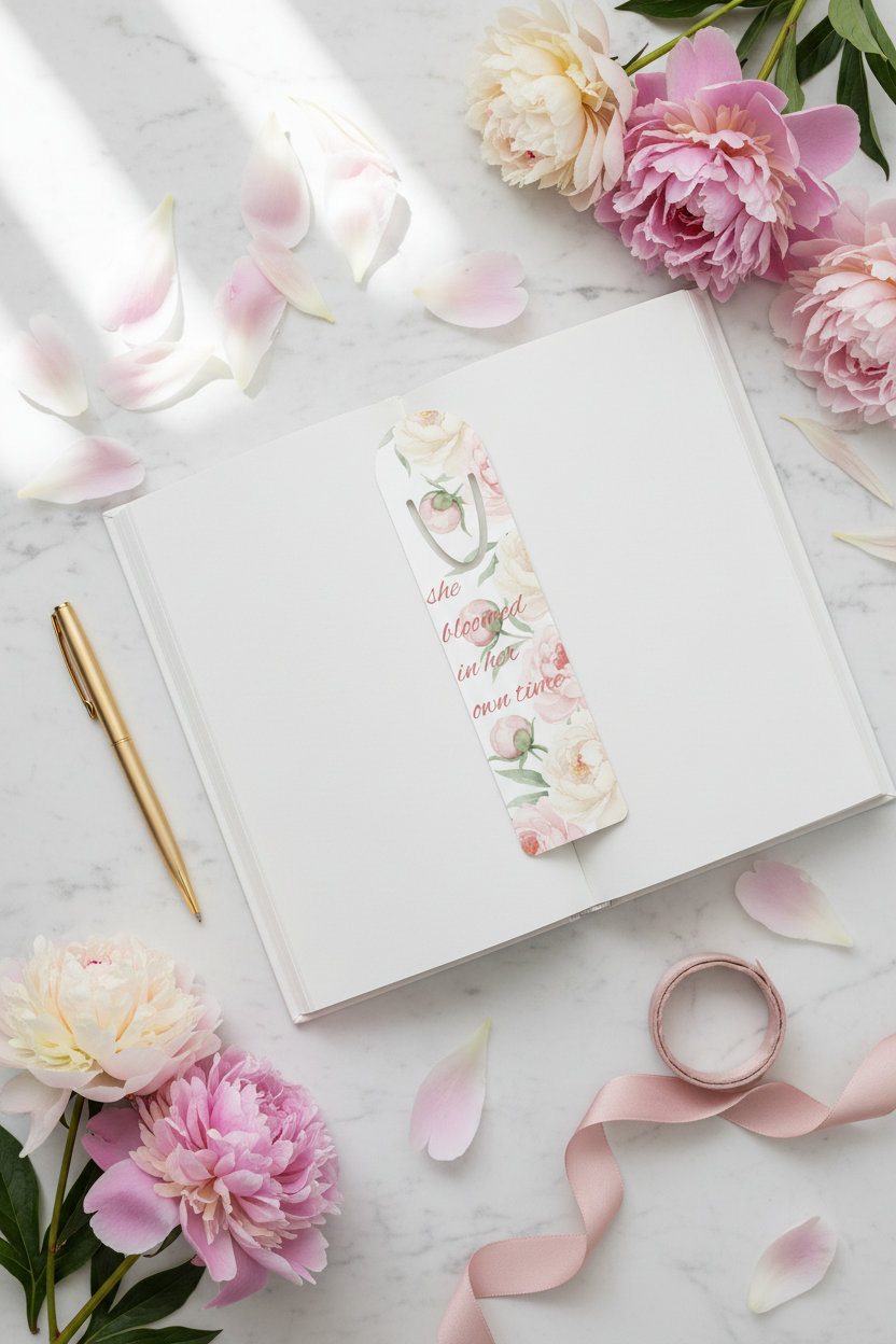 She Bloomed in Her Own Time Peony Bookmark | Coquette Feminine Floral Reading Accessory – Petal & Power