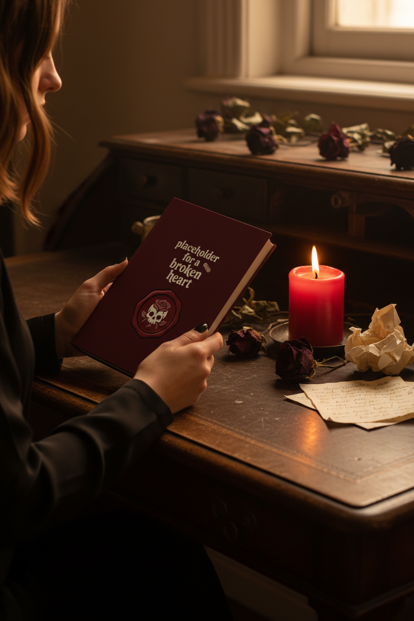 Placeholder for a Broken Heart Journal | Dark Coquette Gothic Skull Rose Wax Seal Hardcover Notebook – Petal & Power