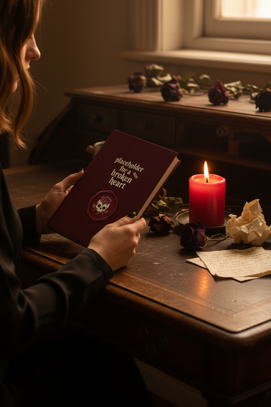 Placeholder for a Broken Heart Journal | Dark Coquette Gothic Skull Rose Wax Seal Hardcover Notebook – Petal & Power