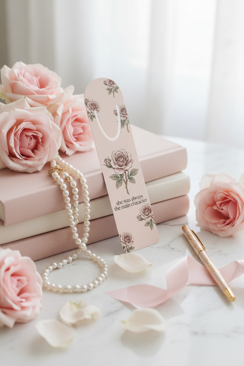 She Was Always the Main Character Vintage Rose Bookmark | Coquette Botanical Reading Accessory – Petal & Power