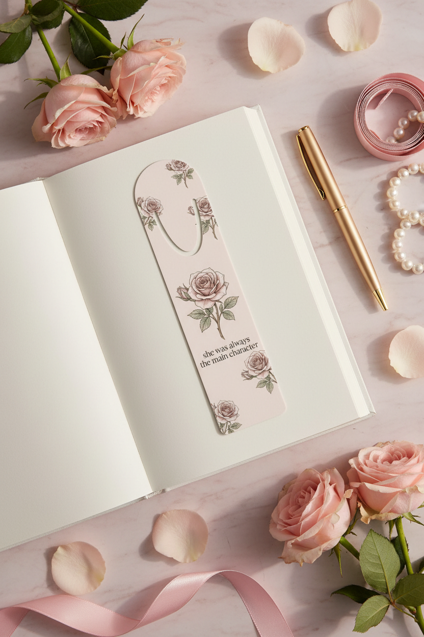 She Was Always the Main Character Vintage Rose Bookmark | Coquette Botanical Reading Accessory – Petal & Power