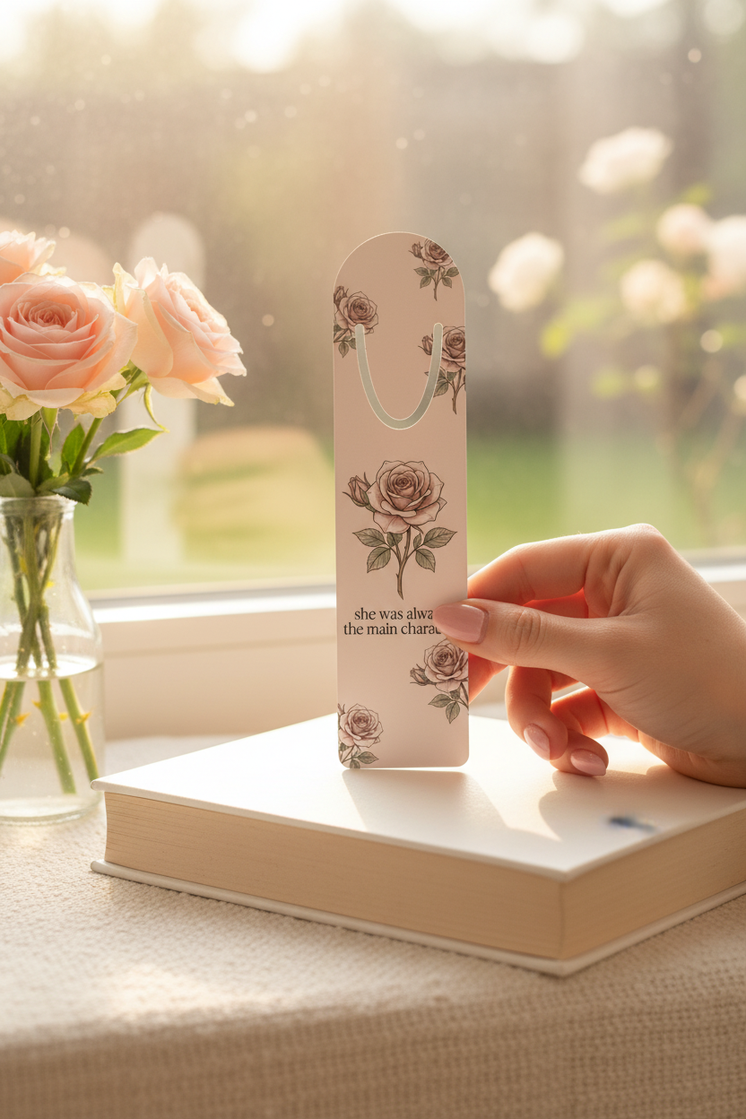 She Was Always the Main Character Vintage Rose Bookmark | Coquette Botanical Reading Accessory – Petal & Power