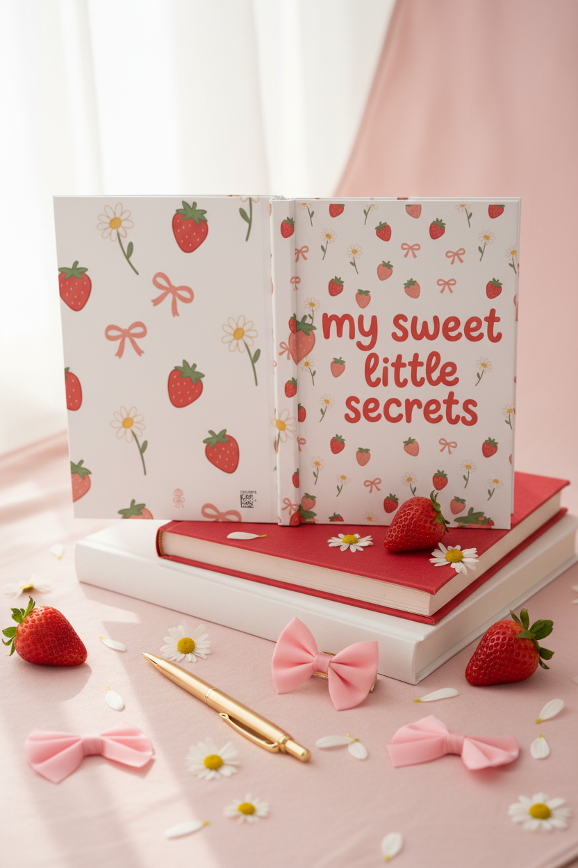 My Sweet Little Secrets Strawberry Bow Journal | Coquette Playful Hardcover Lined Notebook – Petal & Power
