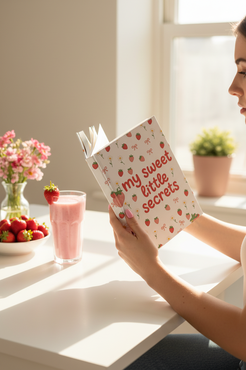 My Sweet Little Secrets Strawberry Bow Journal | Coquette Playful Hardcover Lined Notebook – Petal & Power