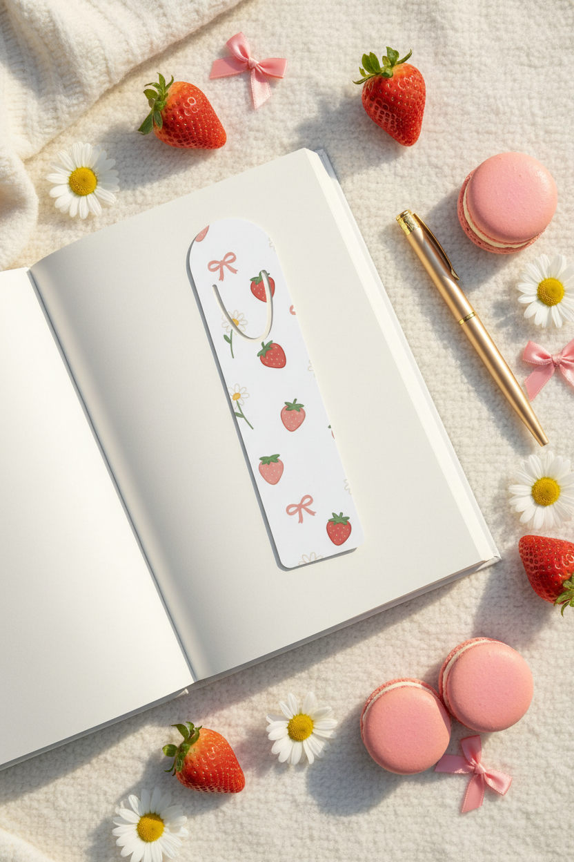 My Sweet Little Secrets Strawberry Daisy Bow Bookmark | Coquette Playful Reading Accessory – Petal & Power