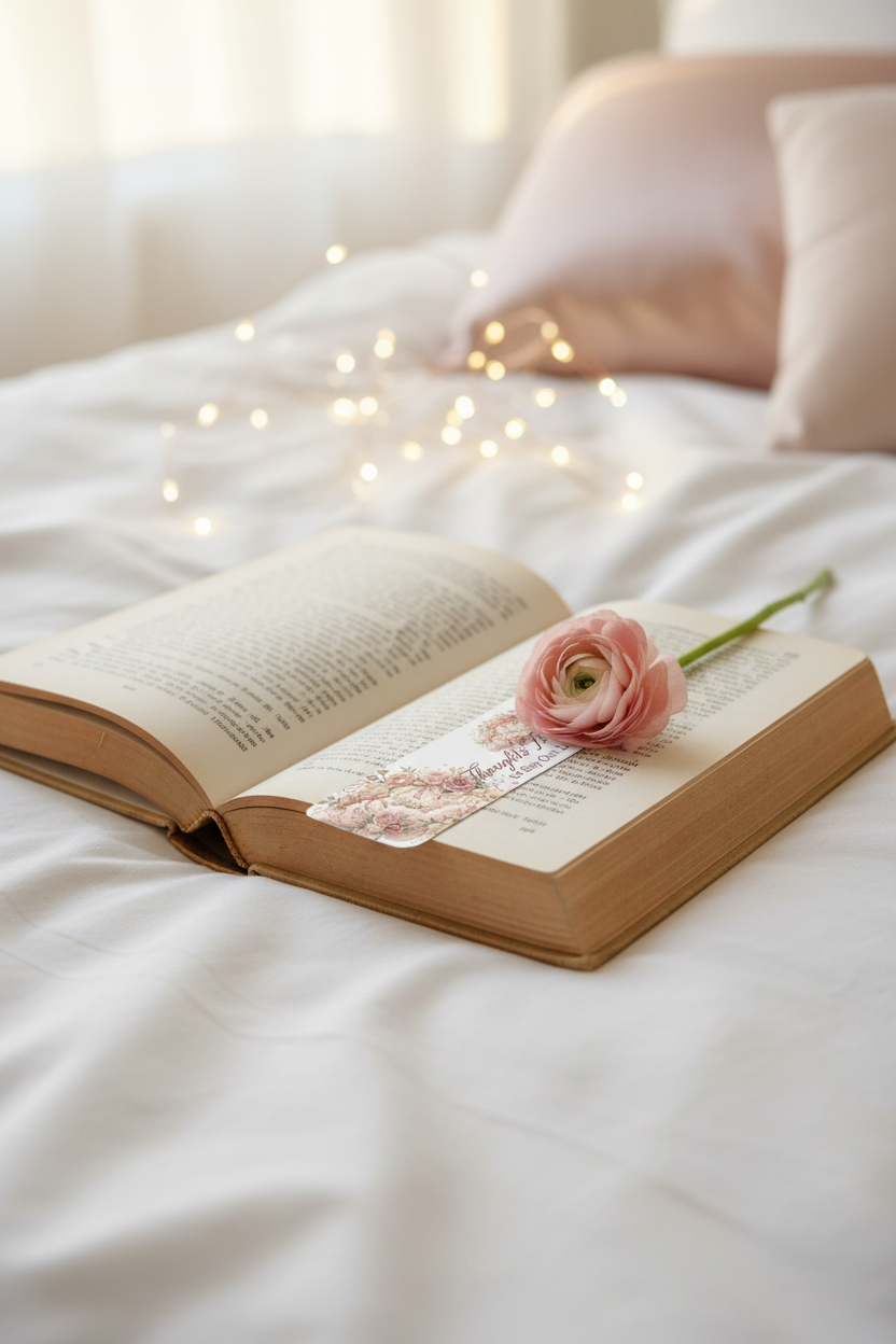 Thoughts Too Soft to Say Out Loud Floral Cloud Bookmark | Coquette Romantic Blush Rose Reading Accessory – Petal & Power
