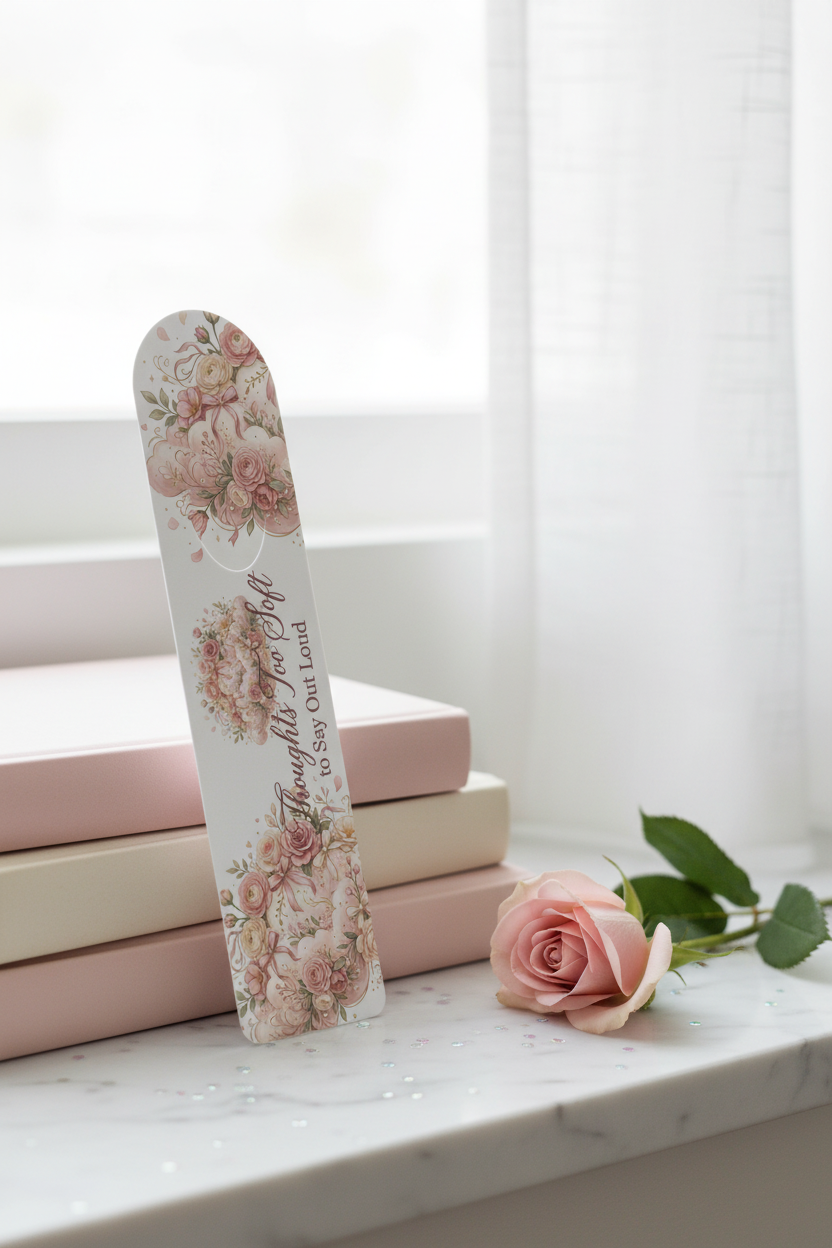 Thoughts Too Soft to Say Out Loud Floral Cloud Bookmark | Coquette Romantic Blush Rose Reading Accessory – Petal & Power