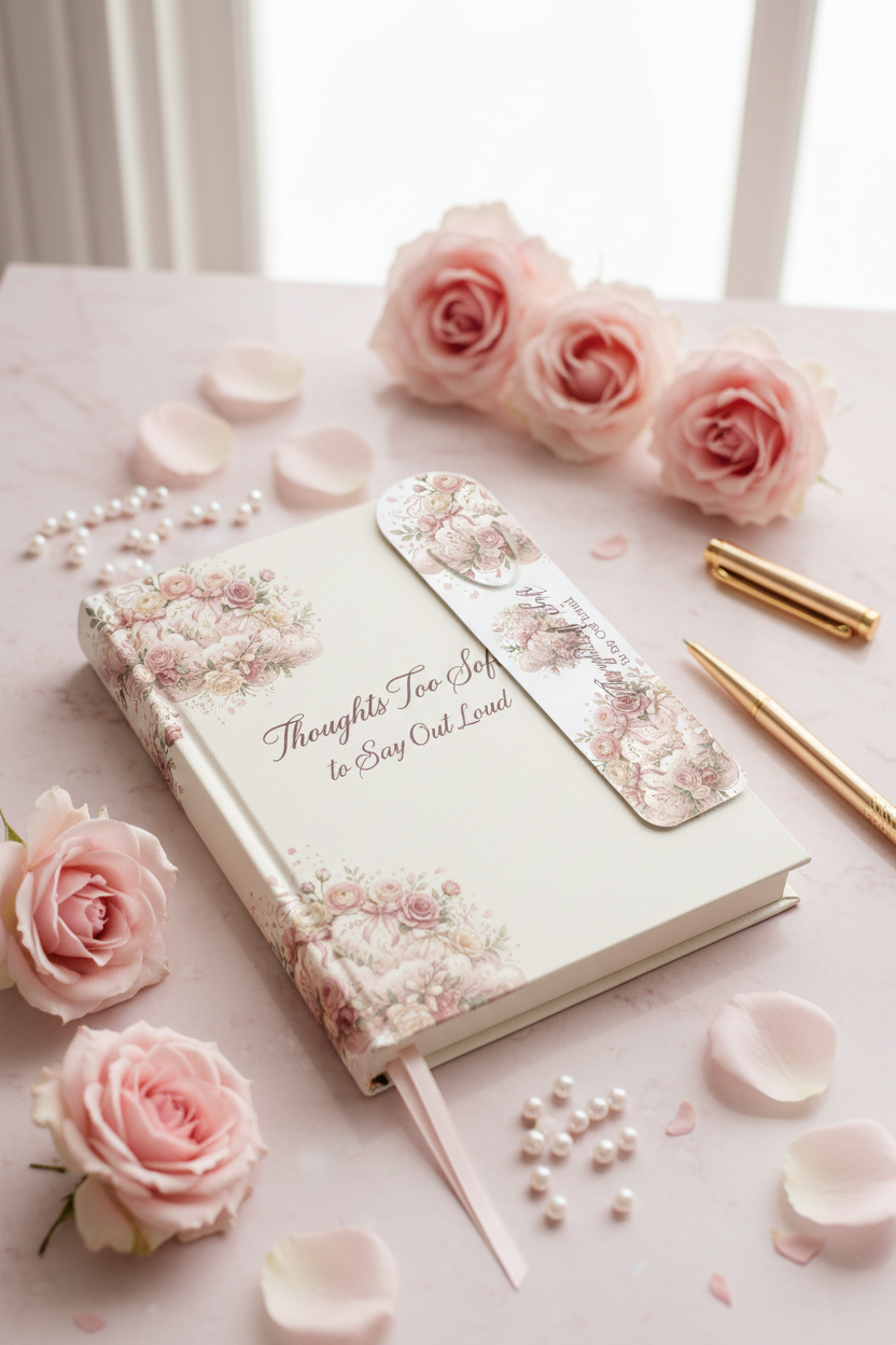 Thoughts Too Soft to Say Out Loud Floral Cloud Bookmark | Coquette Romantic Blush Rose Reading Accessory – Petal & Power
