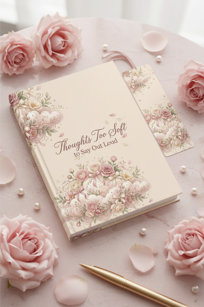 Thoughts Too Soft to Say Out Loud Floral Cloud Journal | Coquette Romantic Blush Rose Hardcover Notebook – Petal & Power