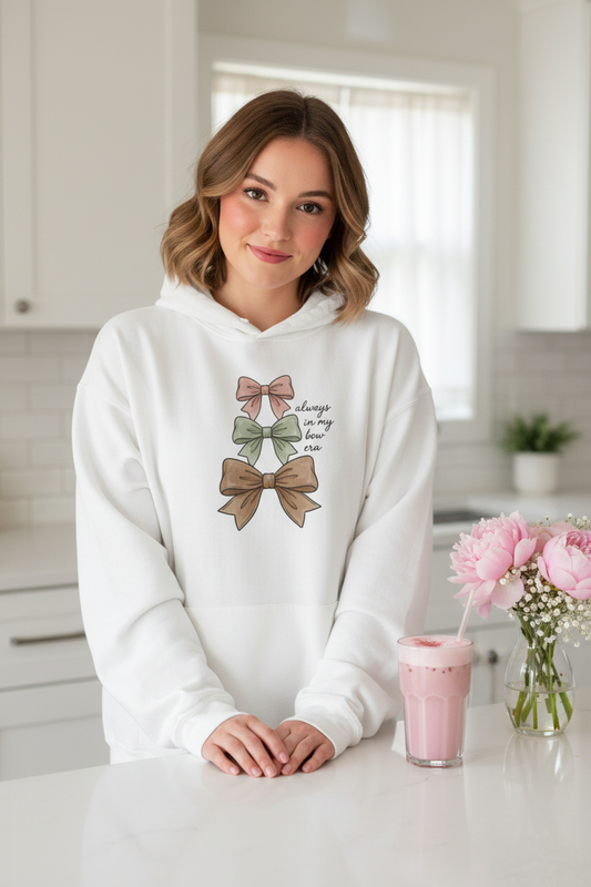 Always in My Bow Era Coquette Hoodie | She Decorated Her Life With Bows Graphic Sweatshirt – Petal & Power