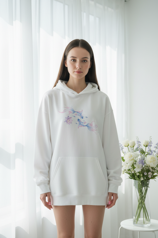Watercolor Koi Fish Lotus Hoodie | Ethereal Aesthetic Graphic Sweatshirt Pink Blue Black White – Petal & Power