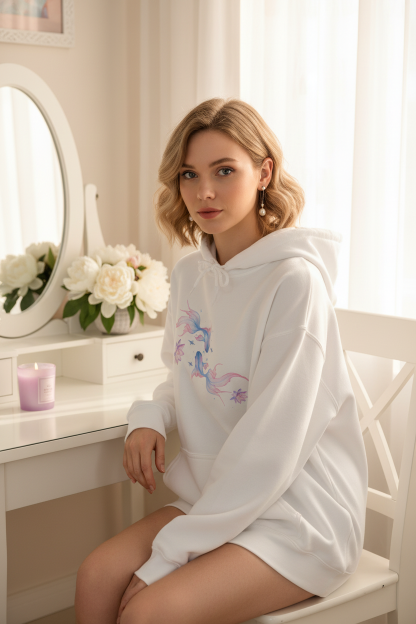 Watercolor Koi Fish Lotus Hoodie | Ethereal Aesthetic Graphic Sweatshirt Pink Blue Black White – Petal & Power
