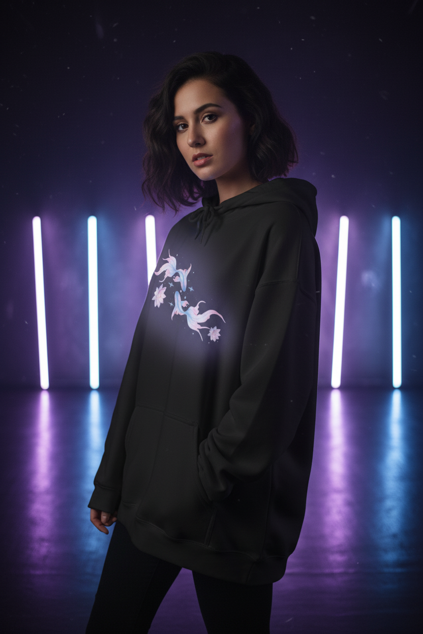 Watercolor Koi Fish Lotus Hoodie | Ethereal Aesthetic Graphic Sweatshirt Pink Blue Black White – Petal & Power