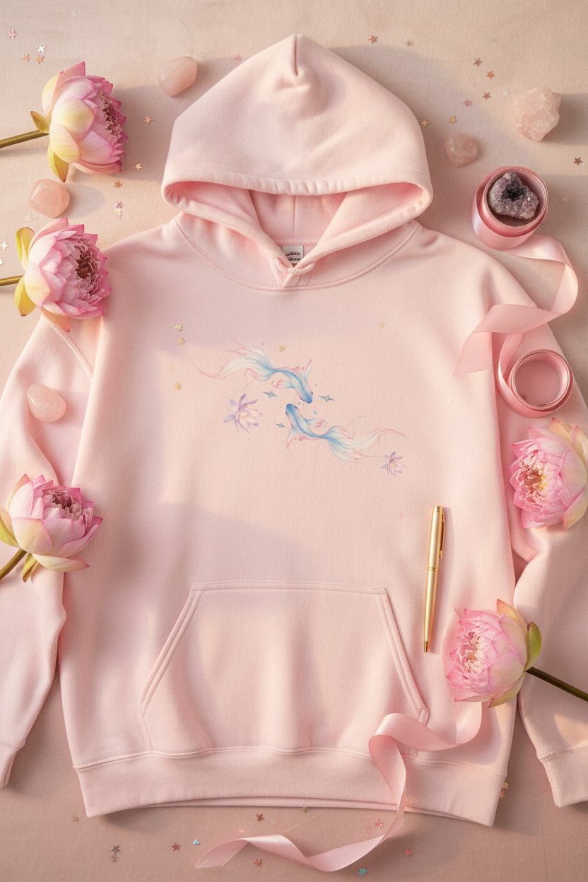 Watercolor Koi Fish Lotus Hoodie | Ethereal Aesthetic Graphic Sweatshirt Pink Blue Black White – Petal & Power