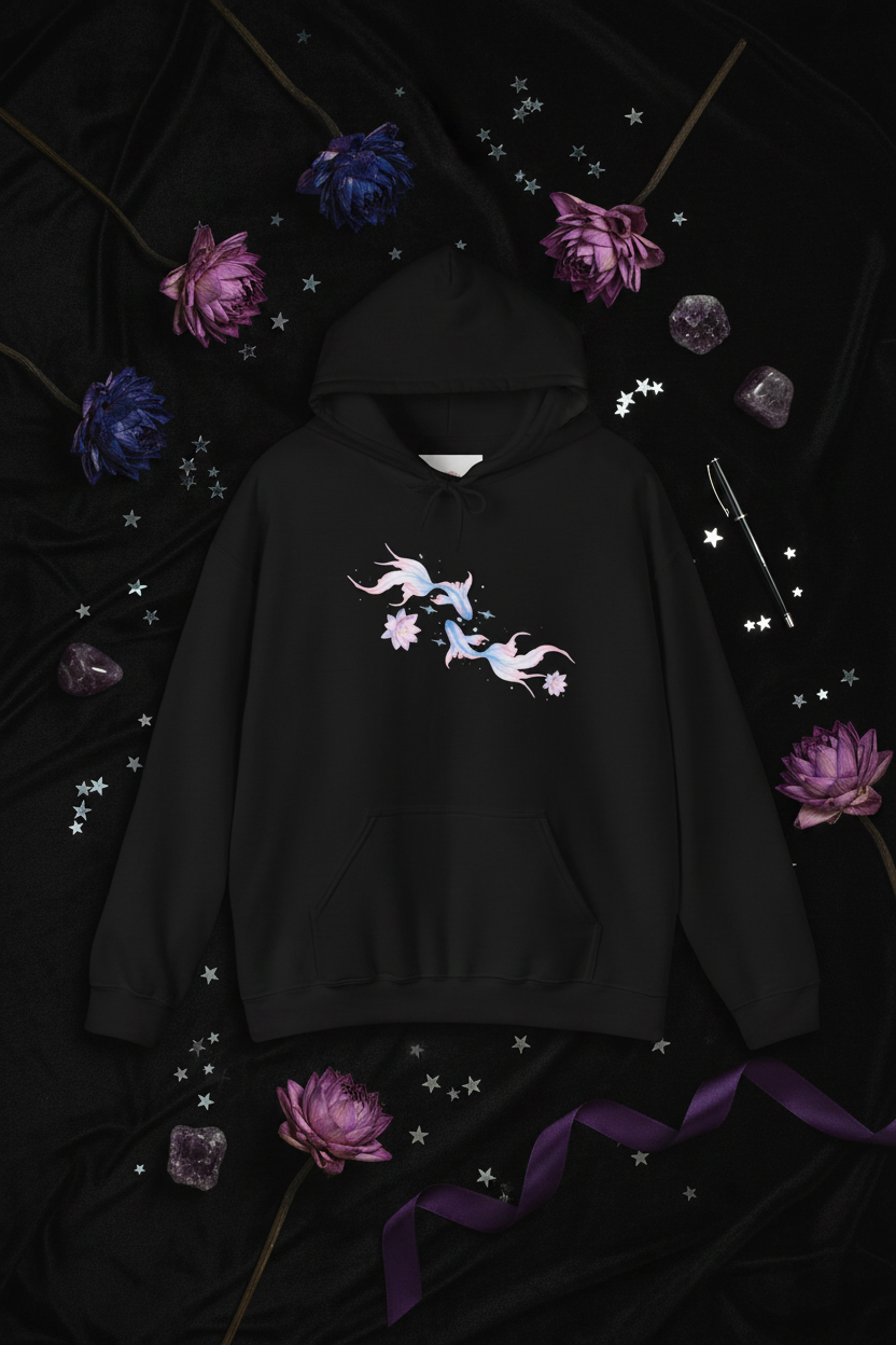 Watercolor Koi Fish Lotus Hoodie | Ethereal Aesthetic Graphic Sweatshirt Pink Blue Black White – Petal & Power