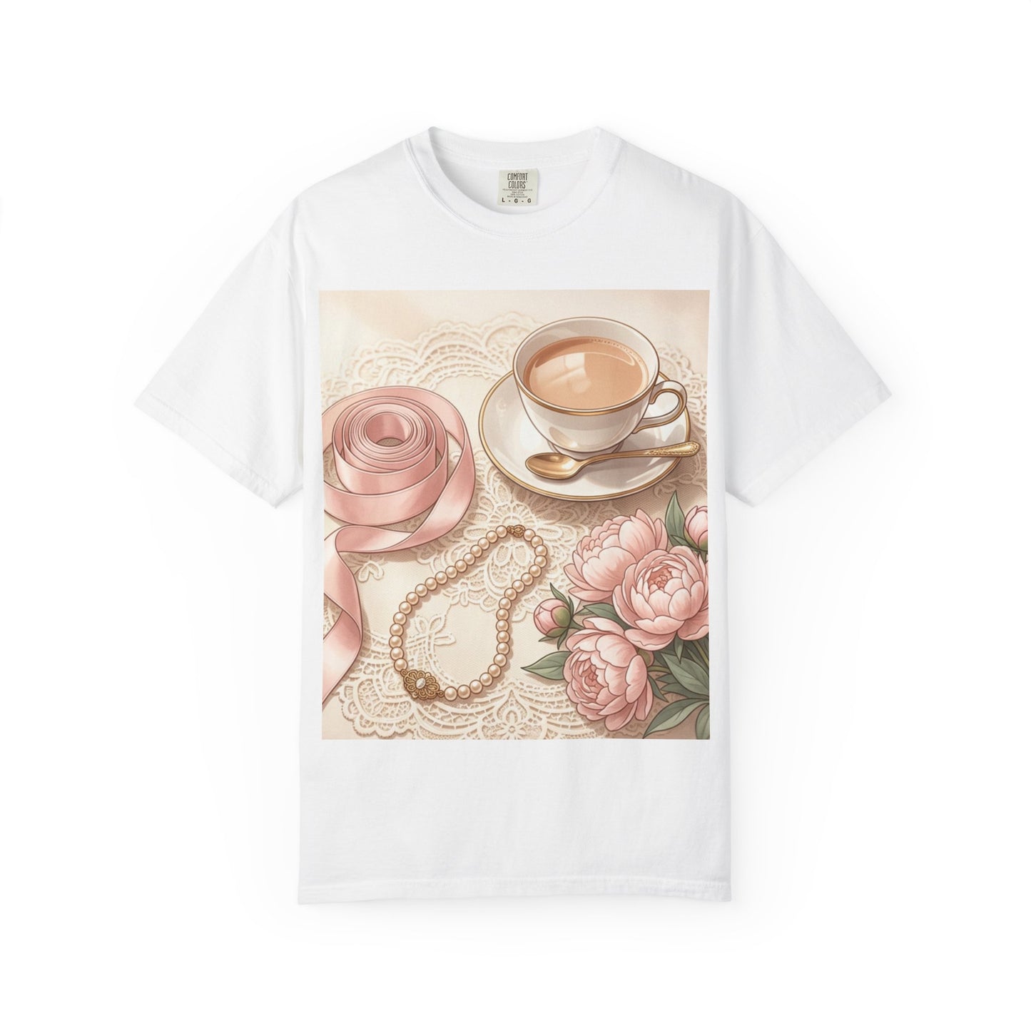Vintage Coquette Pink Ribbon Tee - Unisex Coffee & Pearls Graphic T-Shirt