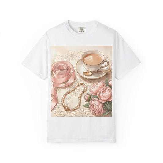 Vintage Coquette Pink Ribbon Tee - Unisex Coffee & Pearls Graphic T-Shirt