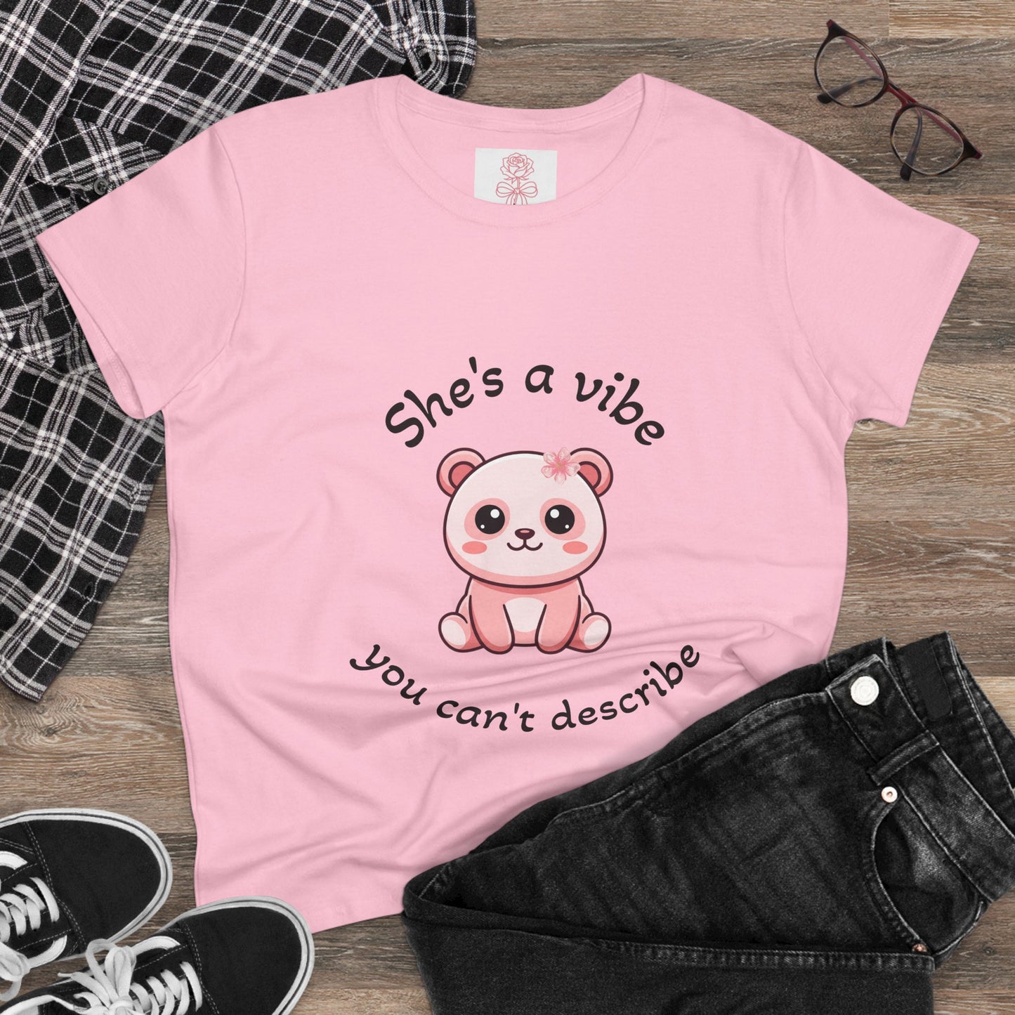 Coquette Graphic Tee | "She's a Vibe" Cute Bear Women's T-Shirt | Girly Pink Shirt