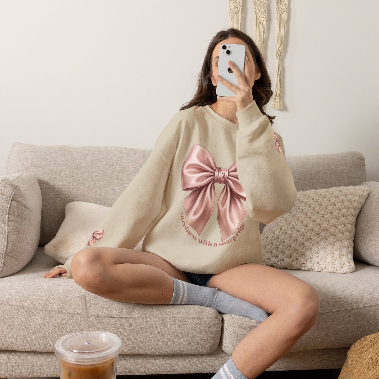 Sweetness with a Sharp Edge Sweatshirt | Coquette Rose Gold Bow Crewneck – Petal & Power