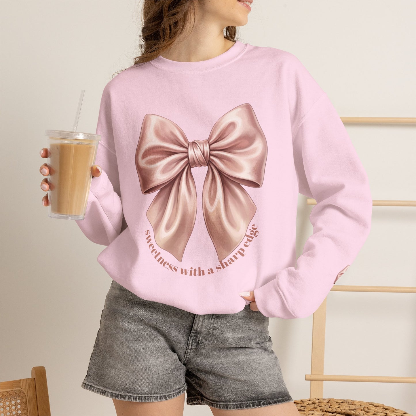 Sweetness with a Sharp Edge Sweatshirt | Coquette Rose Gold Bow Crewneck – Petal & Power