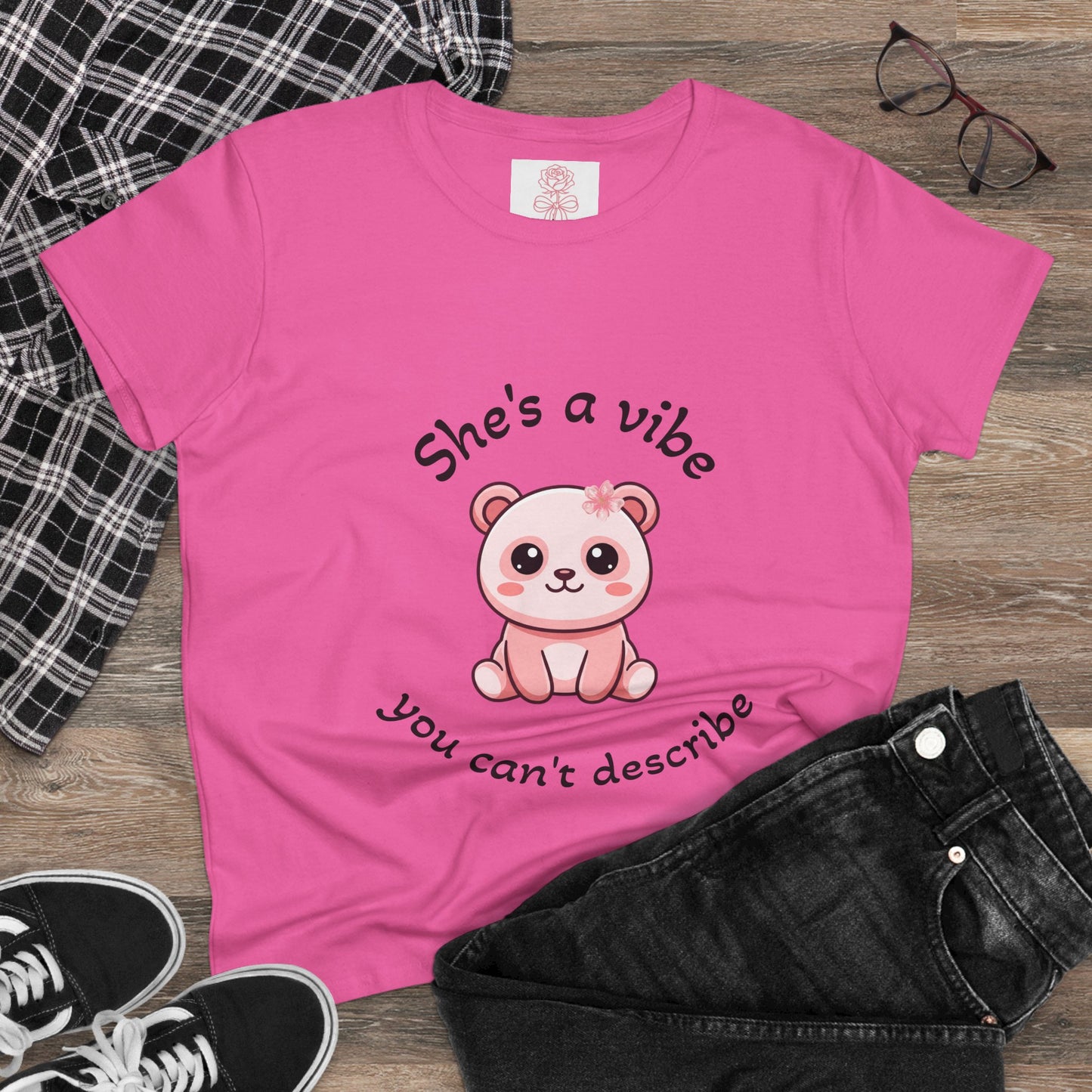 Coquette Graphic Tee | "She's a Vibe" Cute Bear Women's T-Shirt | Girly Pink Shirt