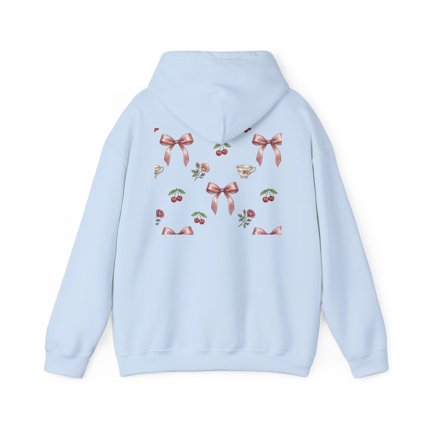 Coquette Bow Tea Party Hoodie | Aesthetic Cherry & Bow Print Oversized Sweatshirt