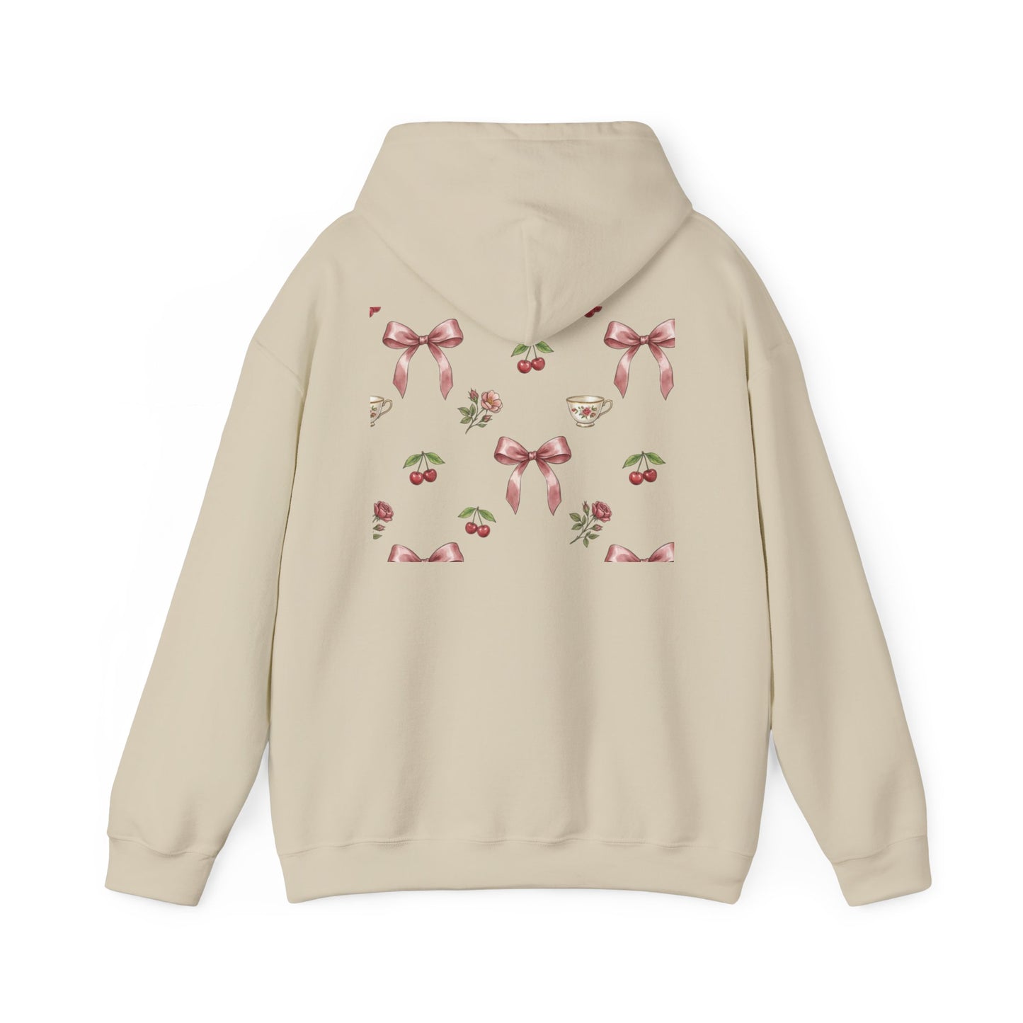 Coquette Bow Tea Party Hoodie | Aesthetic Cherry & Bow Print Oversized Sweatshirt