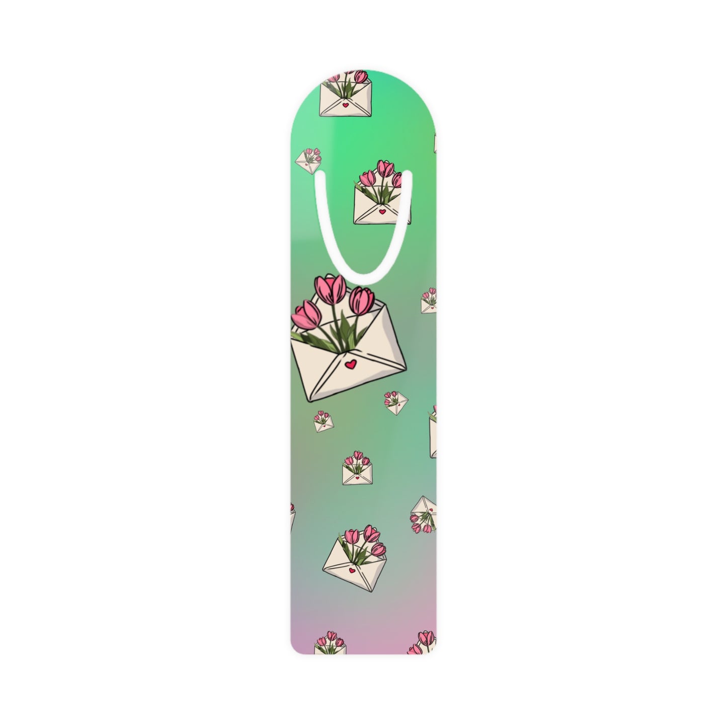 Whimsical Tulip Love Letter Aluminum Bookmark | Cute Pastel Page Clip