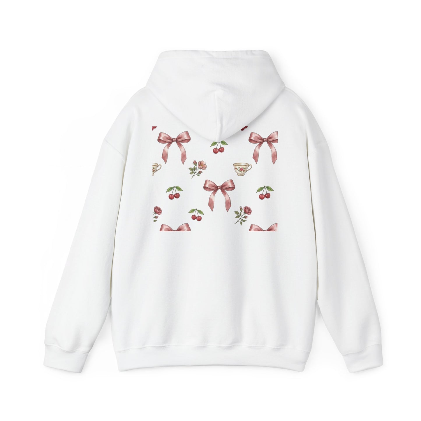 Coquette Bow Tea Party Hoodie | Aesthetic Cherry & Bow Print Oversized Sweatshirt