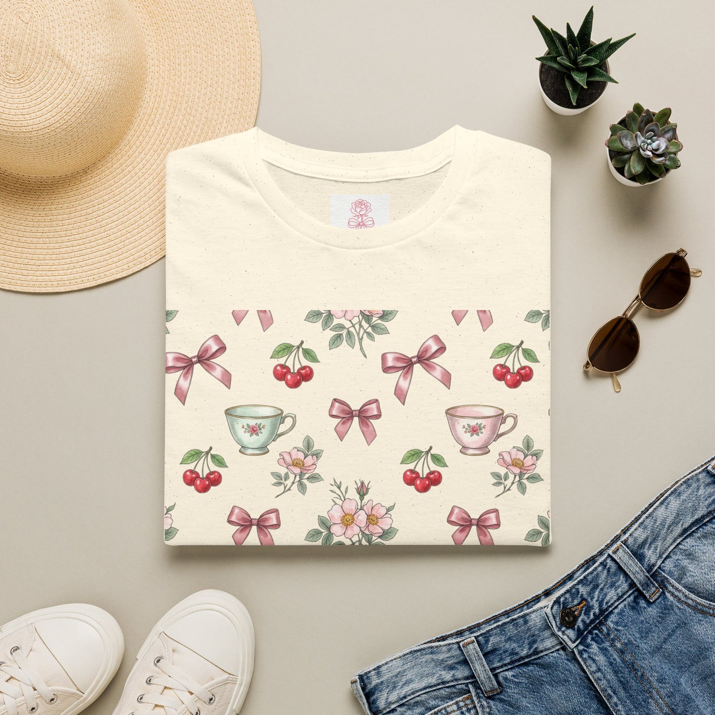 Cherry Blossom Tea Party Graphic Tee | Coquette Bow & Cherry Print T-Shirt
